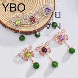 925 Sterling Silver Amethyst, Peridot & Garnet Hollow Butterfly Pendant Necklace for Women