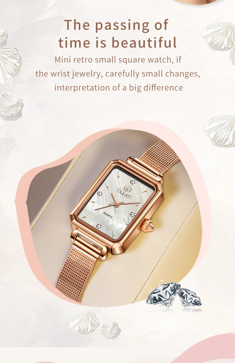 Stainless Steel Quartz Square Watch for Women