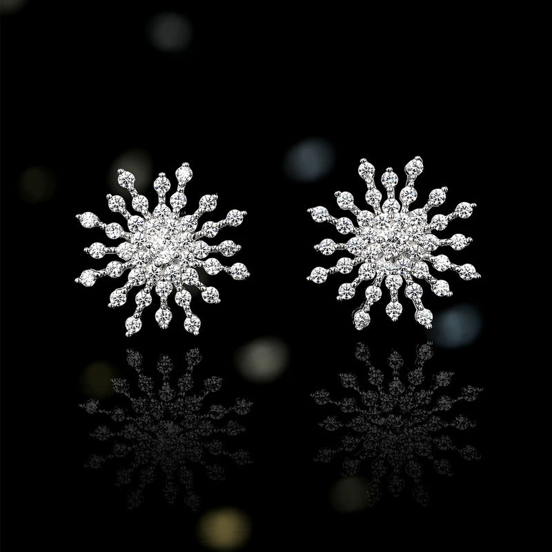 925 Sterling Silver Snowflake Lab Sapphire Gemstone Ear Studs for Women