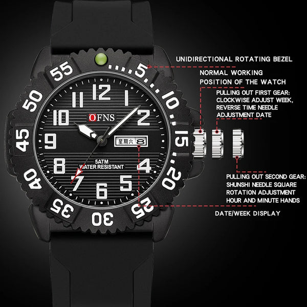 Stainless Steel Silicone Waterproof Luminous Date Watch for Men