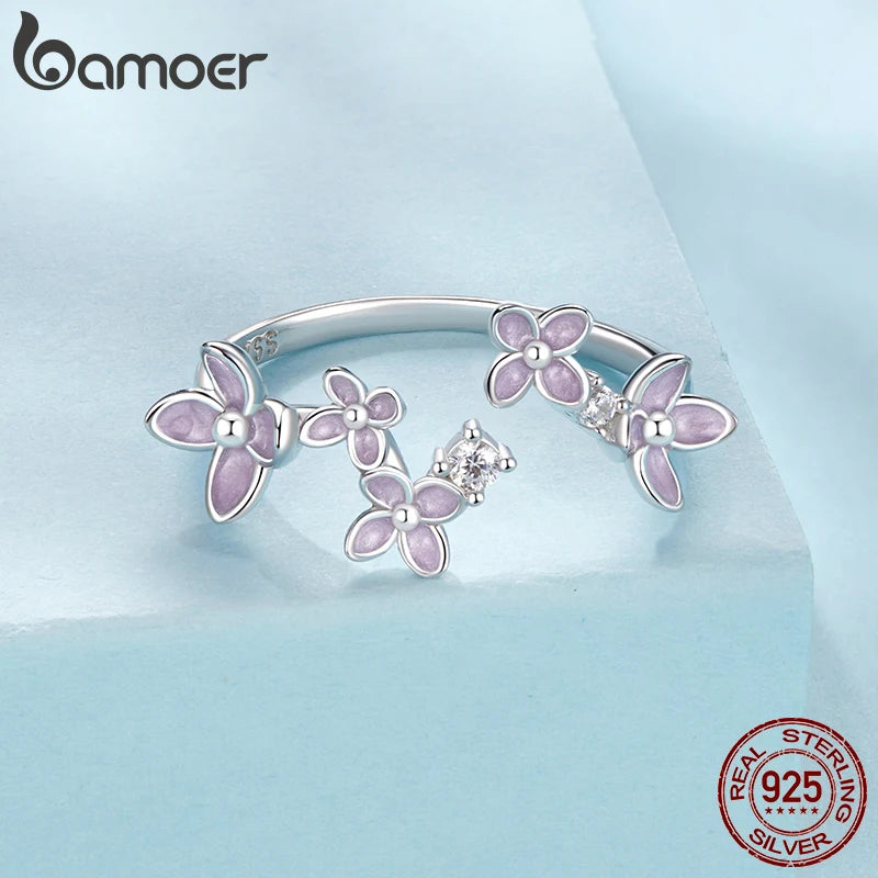 Sterling Silver Lilac Flower Ring, Adjustable for Women