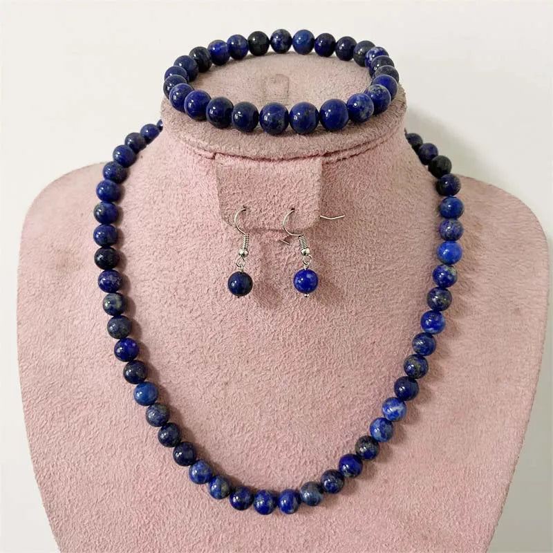 Sterling Silver Lapis Lazuli Jewelry Set Necklace Earrings Bracelet Chain Choker for Women