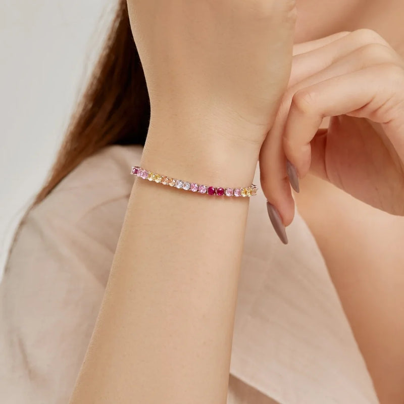 Sterling Silver Rainbow Zircon Tennis Bracelet for Women