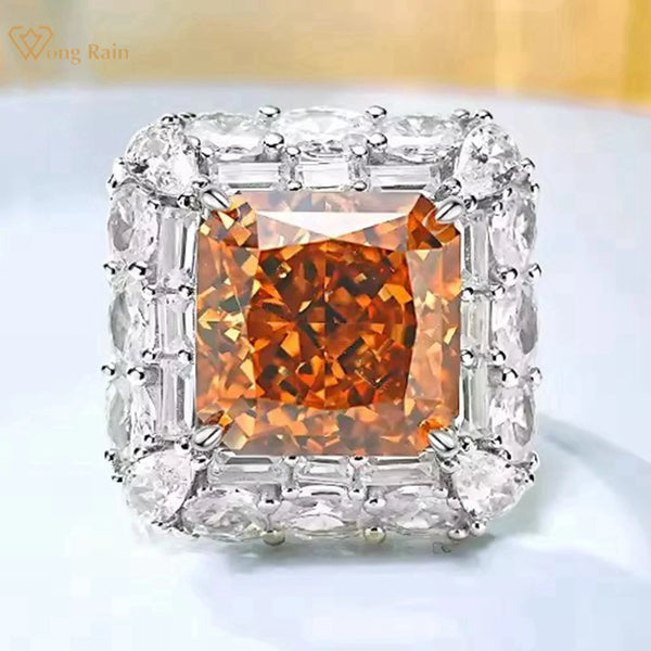 Wong Rain 925 Sterling Silver Crushed Ice Cut 12MM Lab Sapphire Citrine Amethyst Gemstone Cocktail Party Ring For Women Jewelry