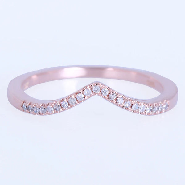 14K Rose Gold Curved Wedding Band with Natural Diamond