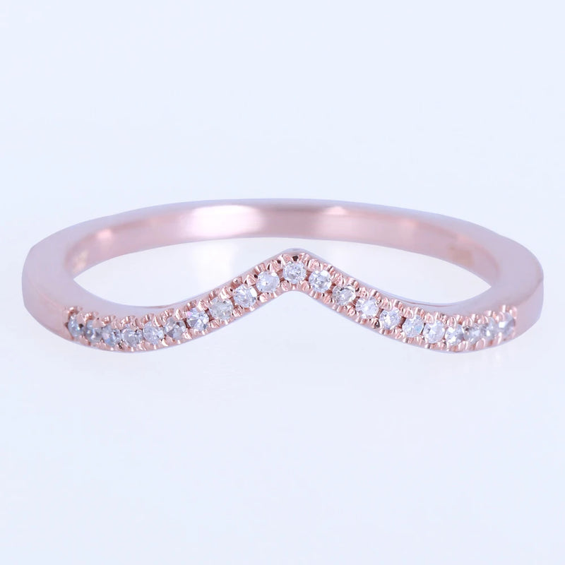 14K Rose Gold Curved Wedding Band with Natural Diamond for Women