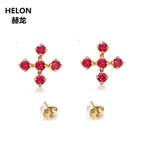 14k Yellow Gold Ruby Stud Earrings for Women