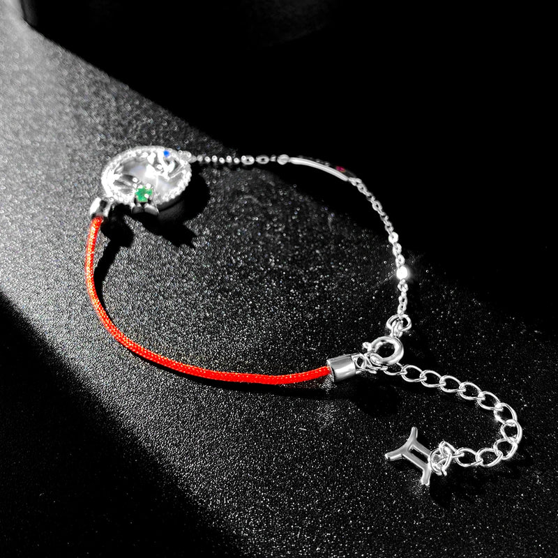 Sterling Silver Red String Friendship Bracelets with Emerald CZ for Women