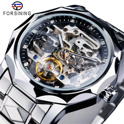 Stainless Steel Skeleton Transparent Automatic Mechanical Watch for Men