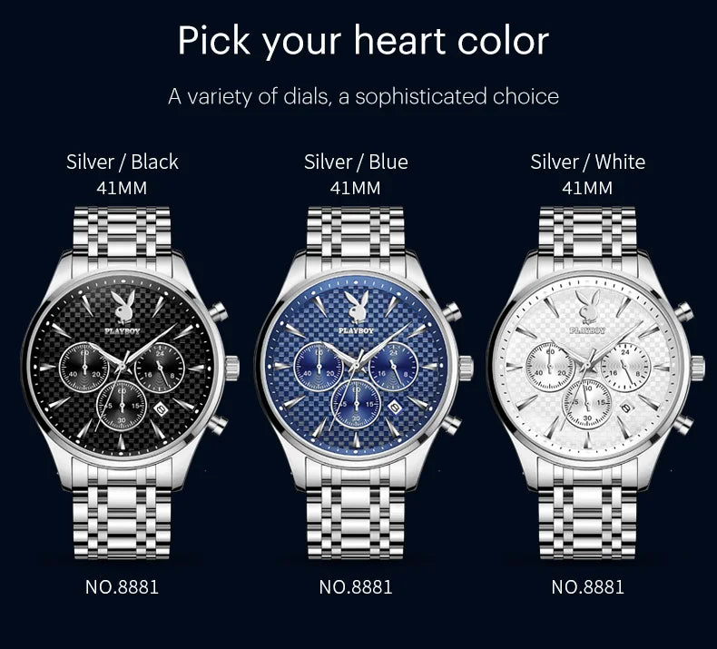 Stainless Steel Multifunction Quartz Watch for Men