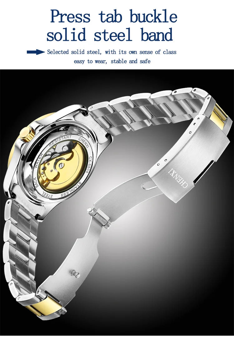 Stainless Steel Hollow Out Automatic Luminous Mechanical Watch for Men