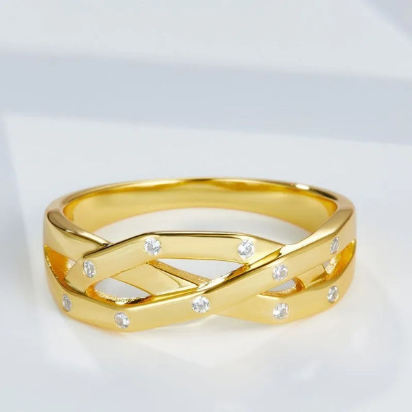 Sterling Silver Gold Plated Zircon Geometric Ring for Women