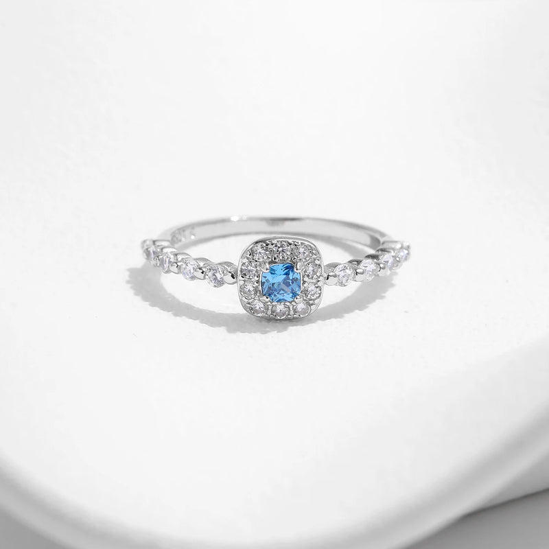 Sterling Silver Blue Zirconia Square Ring for Women