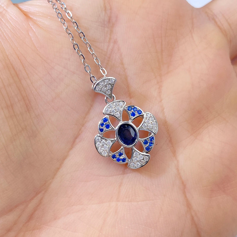 Sterling Silver Natural Sapphire Pendant Necklace for Women