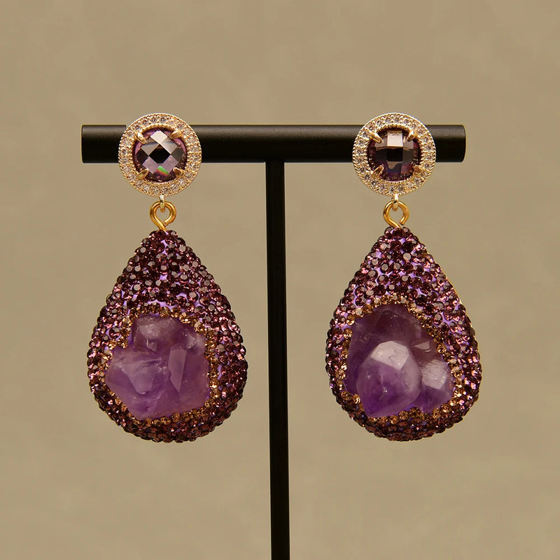 Sterling Silver Purple Amethyst Dangle Drop Earrings for Women