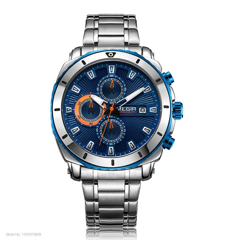 Stainless Steel Blue Chronograph Watch for Men