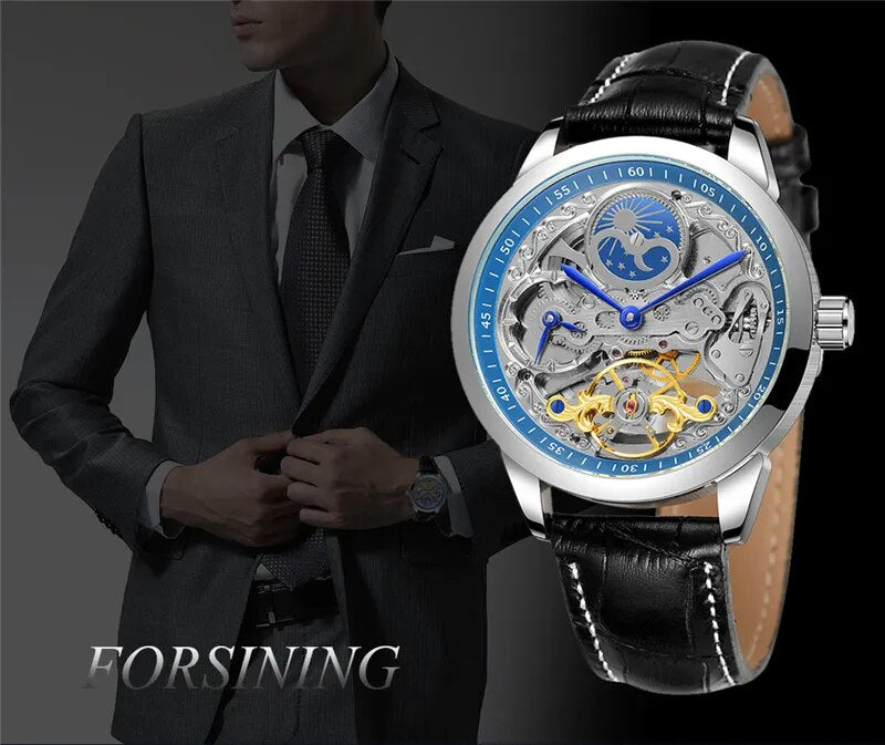 Stainless Steel Moon Phase Automatic Mechanical Watch for Men