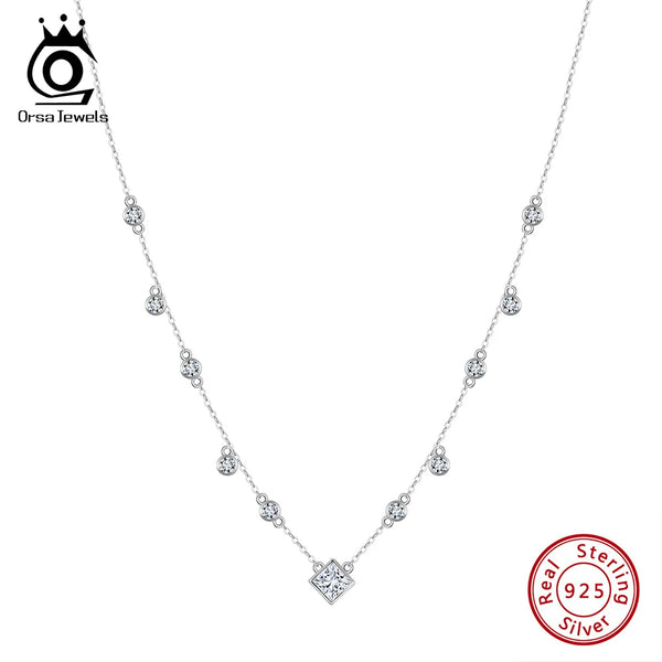 925 Sterling Silver Cubic Zirconia Geometric Necklace for Women