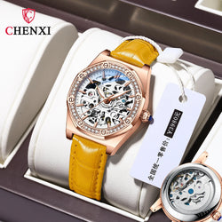 Gold Hollowed Automatic Waterproof Night Watch for Ladies