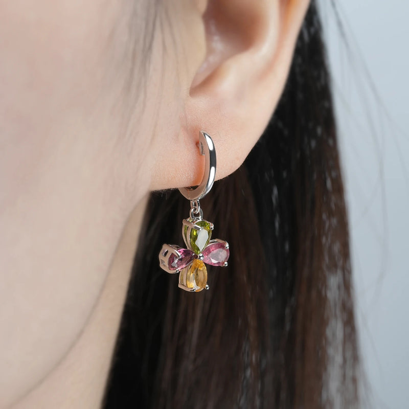 925 Sterling Silver Natural Color Tourmaline Flower Earrings for Women