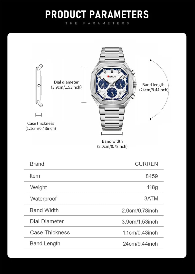 Stainless Steel Quartz Chronograph Watch for Men