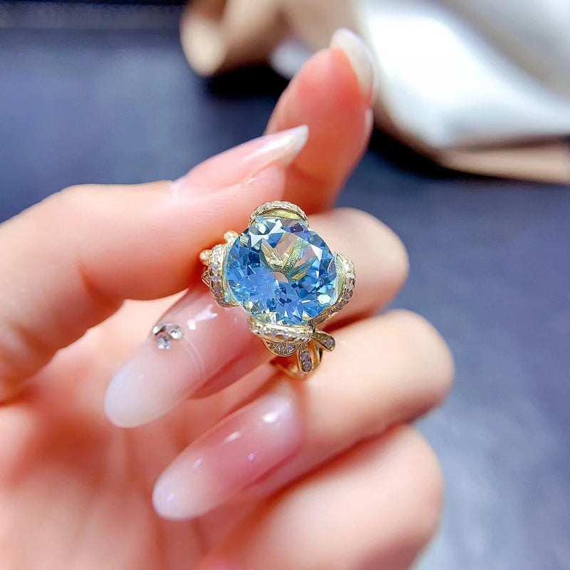 925 Sterling Silver Sky Blue Topaz Flower Ring for Women