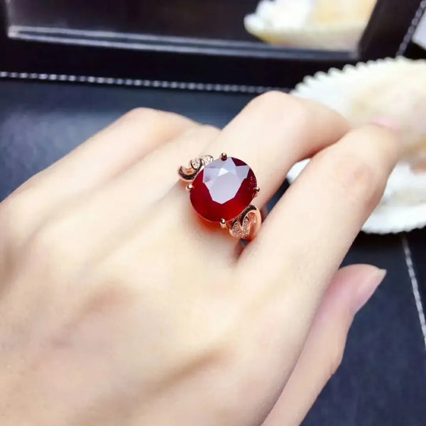 925 Sterling Silver Pigeon Blood Ruby Heart Ring for Women