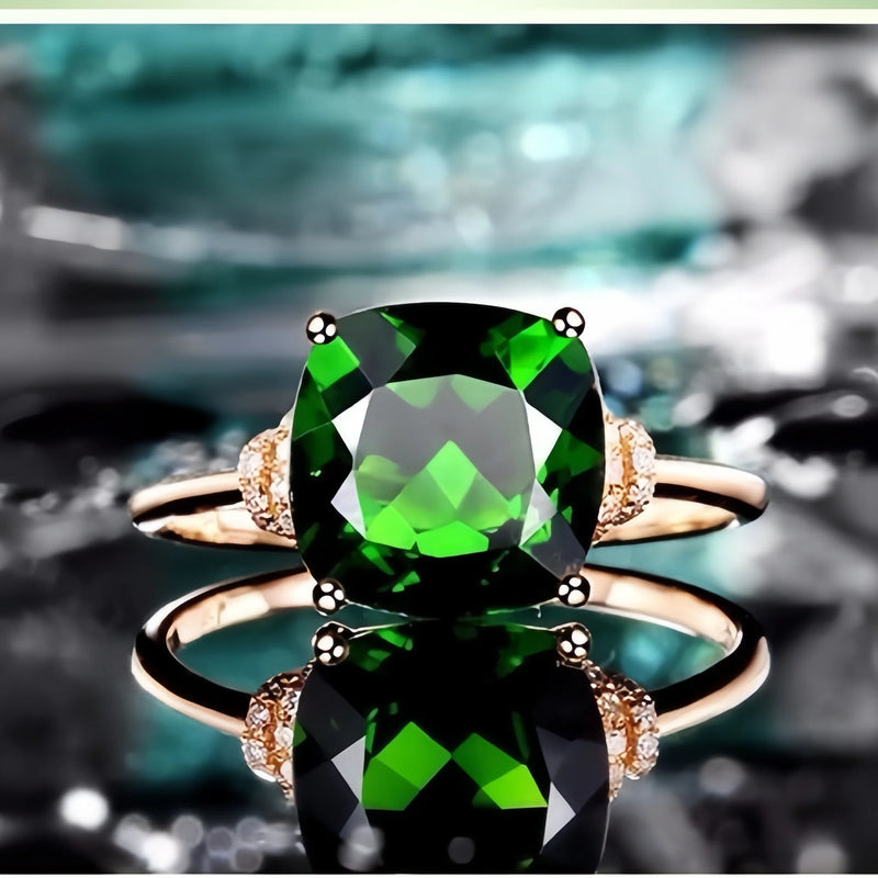 Sterling Silver Emerald Cushion Ring for Women