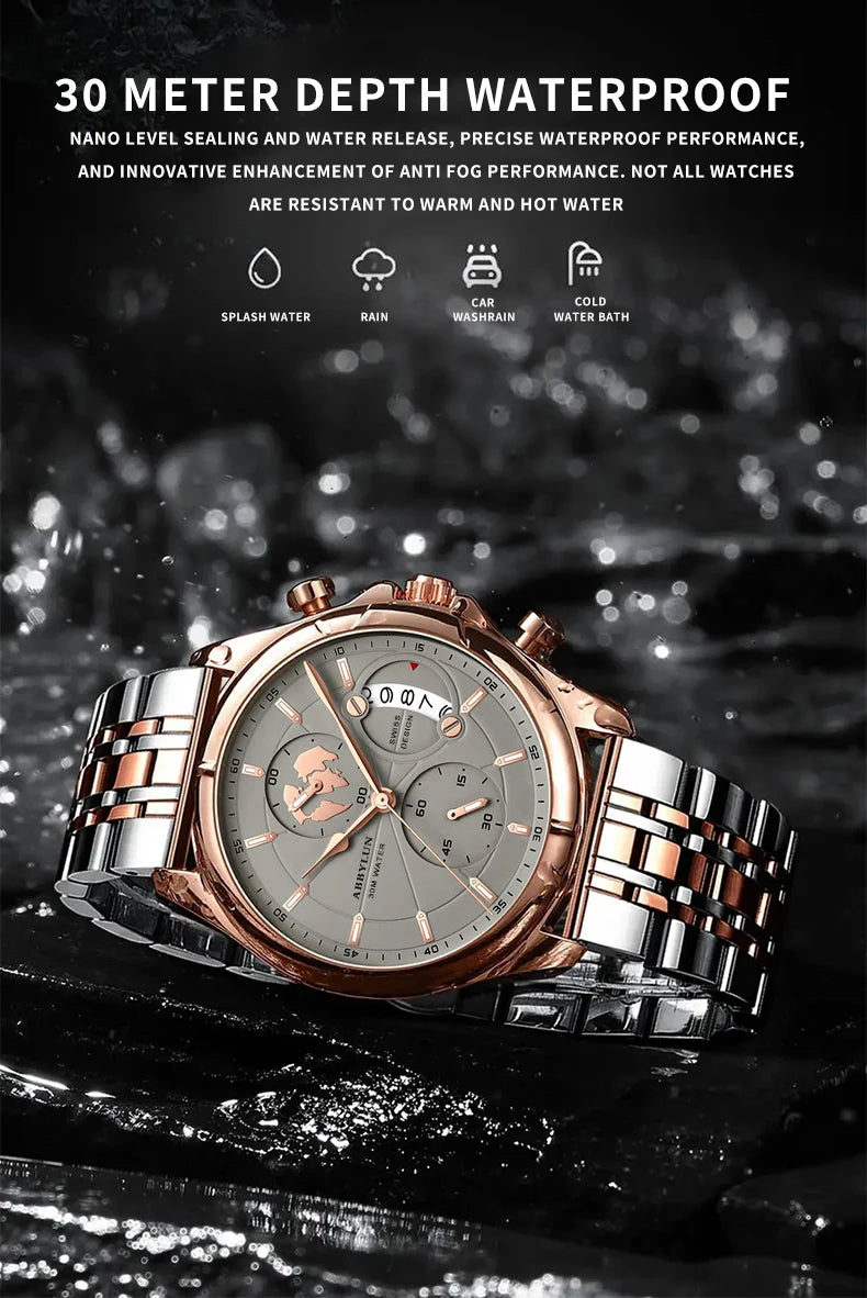 Stainless Steel Quartz Waterproof Watch for Men