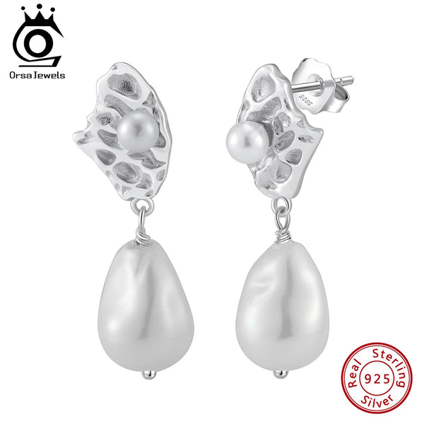 S925 Silver Shell Pearl Dangle Earrings for Women