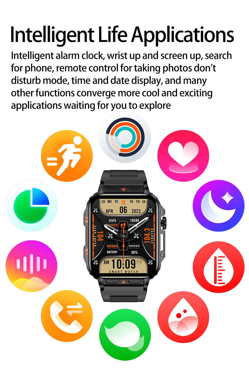 Smartwatch with 1.95 Inch Screen, Health Monitoring, IP68 Waterproof, Suitable for Men and Women