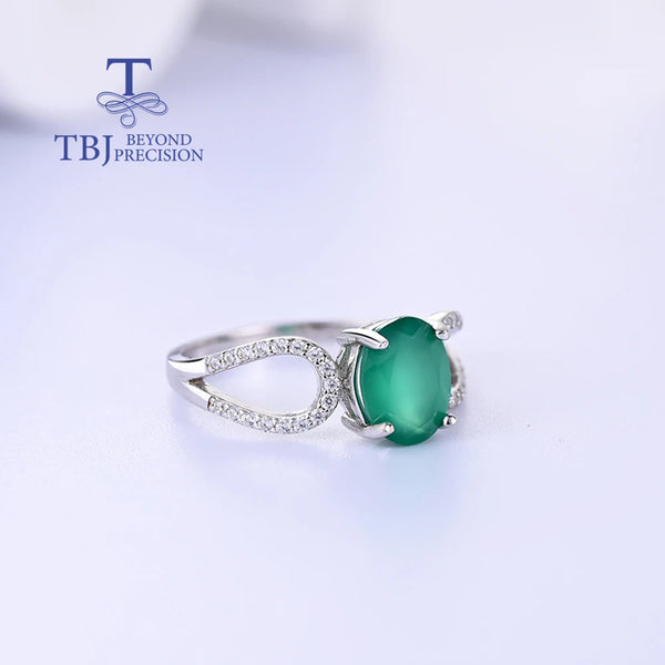 925 Sterling Silver Green Agate Ring for Ladies