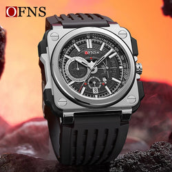 Stainless Steel Quartz Chronograph Watch with Luminous Silicone Strap for Men