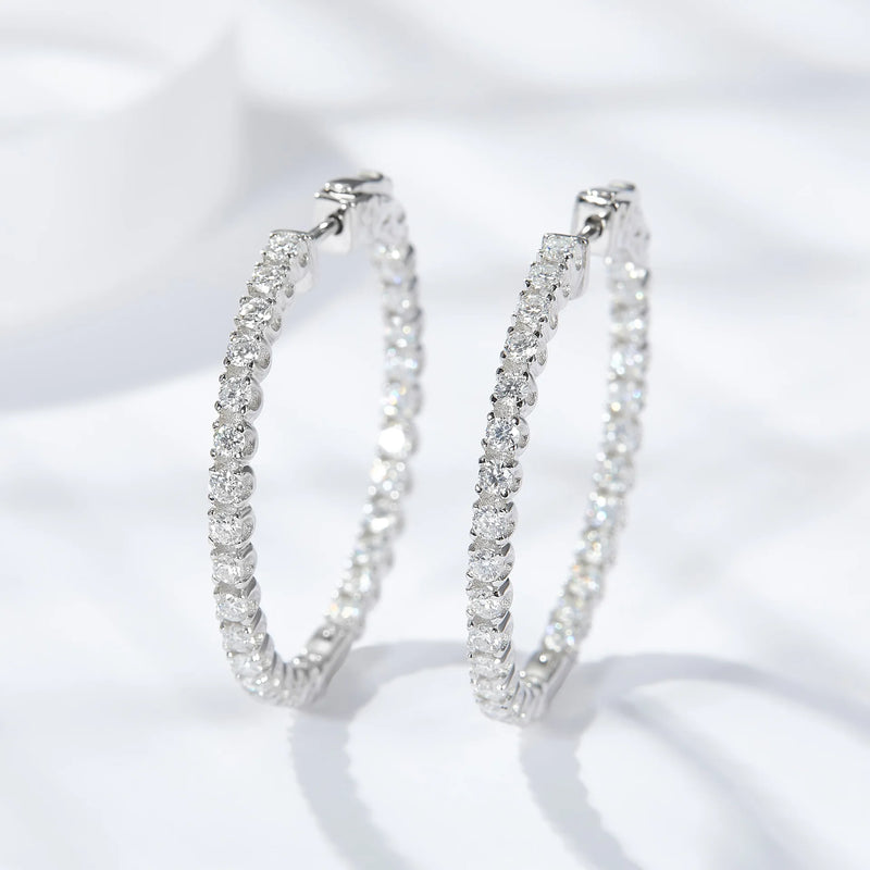 925 Sterling Silver Moissanite Diamonds 30MM Hoops Earrings