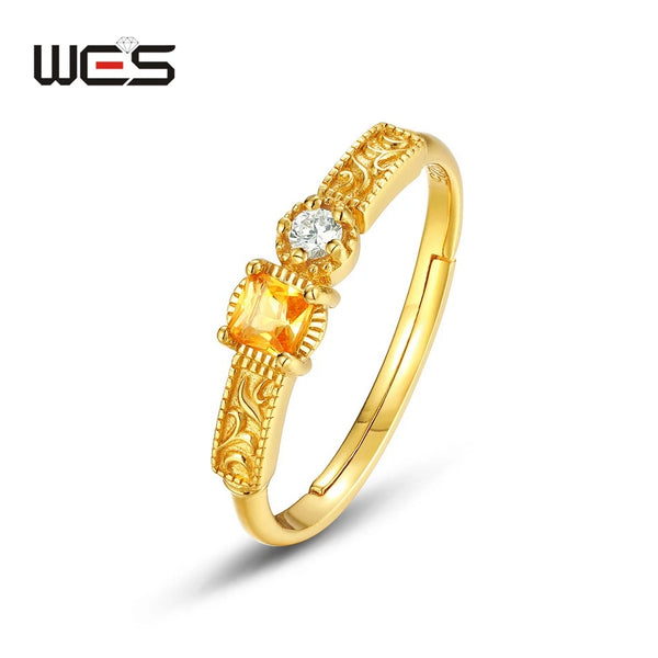 Sterling Silver Crystal Citrine Ring for Woman.