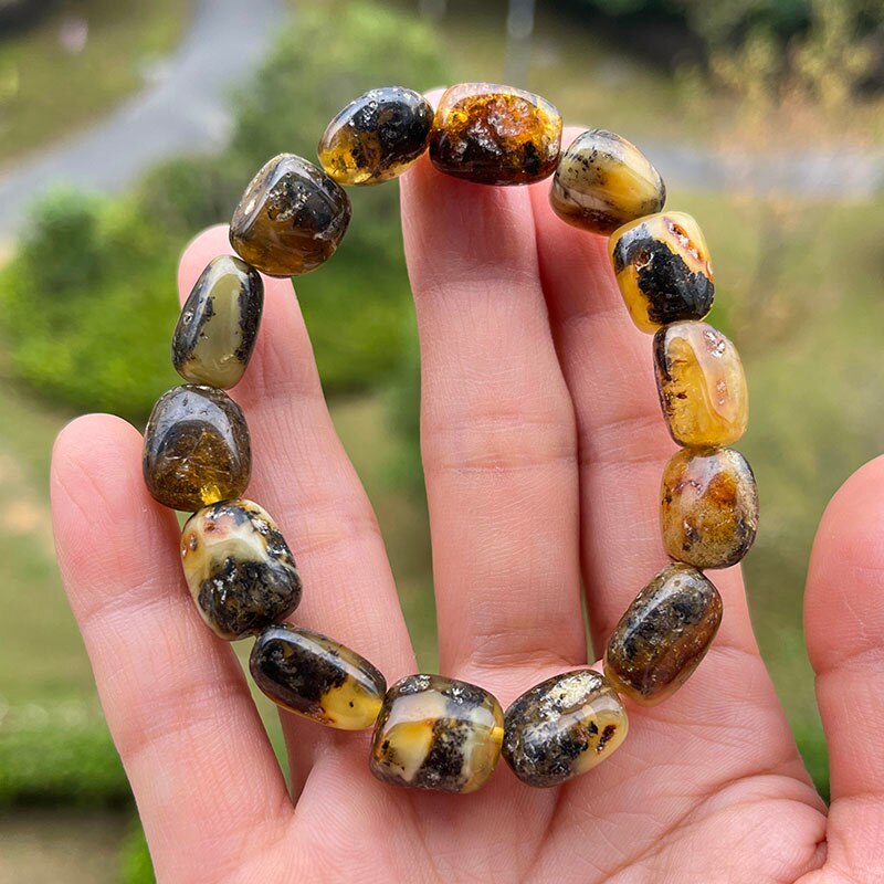 Sterling Silver Natural Amber Bracelet for Unisex