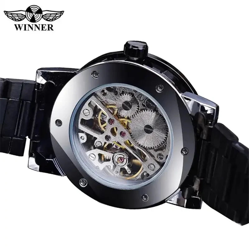 Silver Skeleton Mechanical Wristwatch for Men