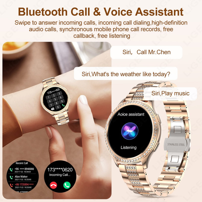 Smartwatch with AI Voice Assistant and Health Monitor for Women