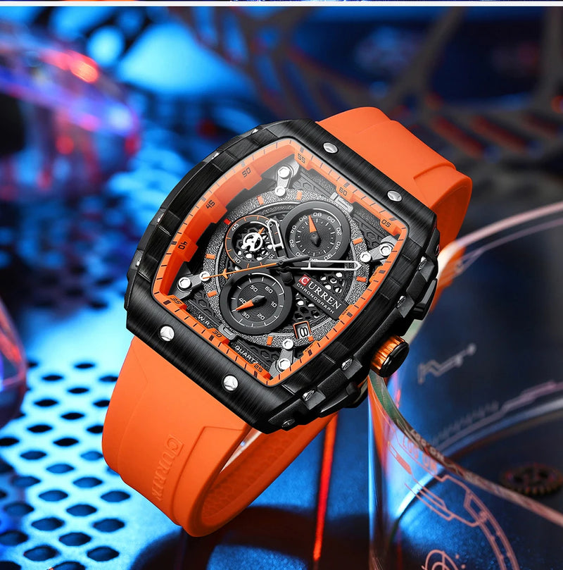 Stainless Steel Silicone Unique Square Quartz Watch for men