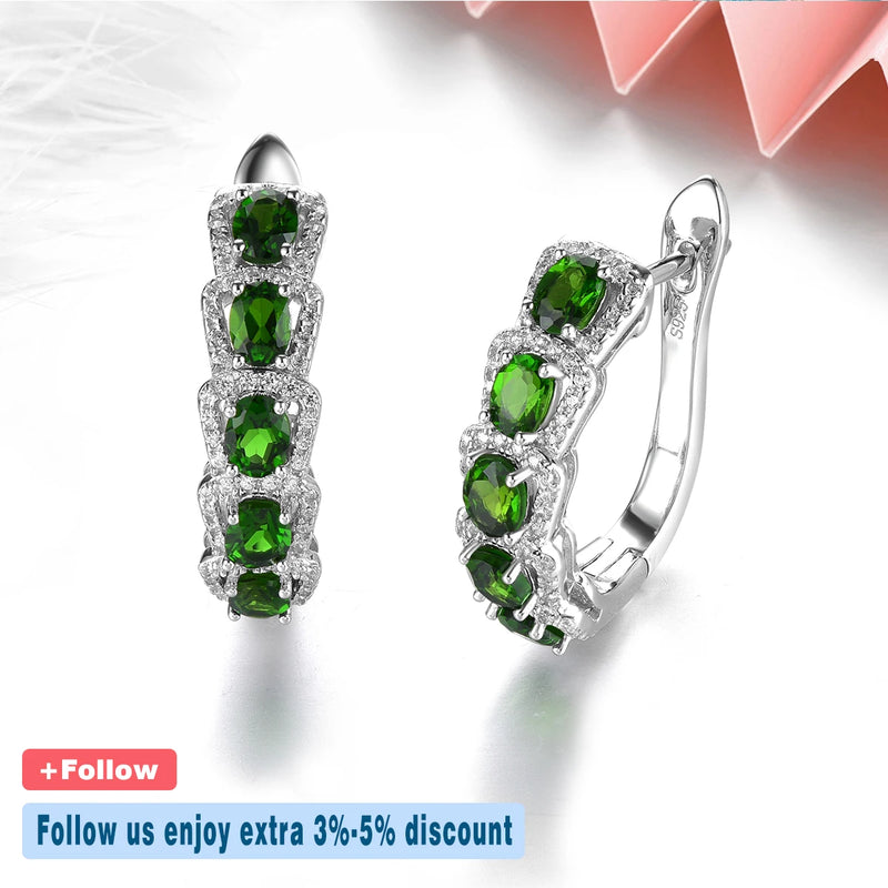 Sterling Silver Chrome Diopside Clip Earrings 2.50 Carats for Women