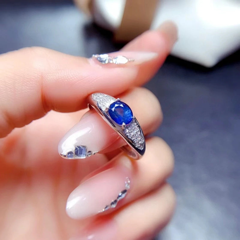 925 Sterling Silver Natural Sapphire Ring for Women