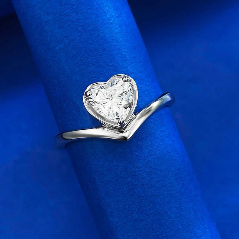 925 Sterling Silver Sapphire Heart-Cut 6x6MM Simple Ring for Women