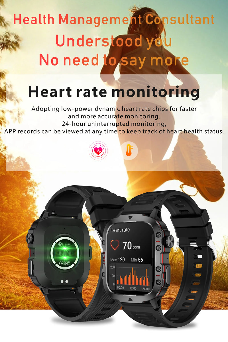 Rugged Military-Style Fitness Smart Watch for Android & IOS, Featuring 3ATM Waterproofing, Sport Functionality, and AI Voice Calling - Ideal for Outdoor Adventures