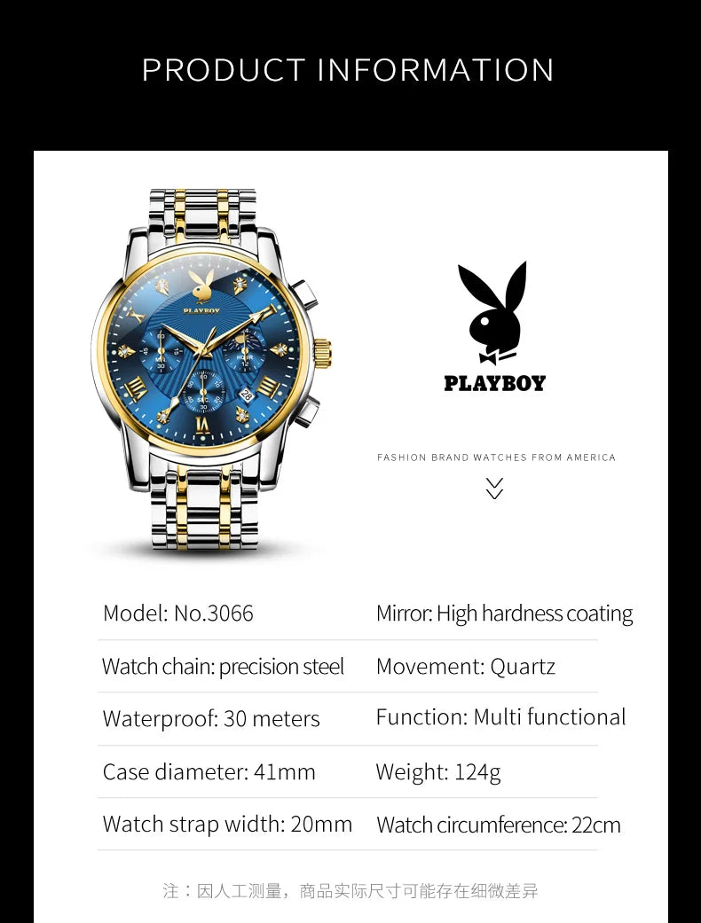 Stainless Steel Multifunction Fashion Quartz Watch for Men