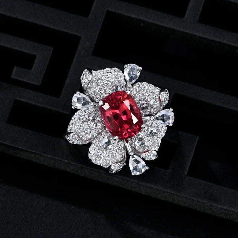 925 Sterling Silver 7 * 9 mm Lab Sapphire Ruby High Carbon Diamonds Ring