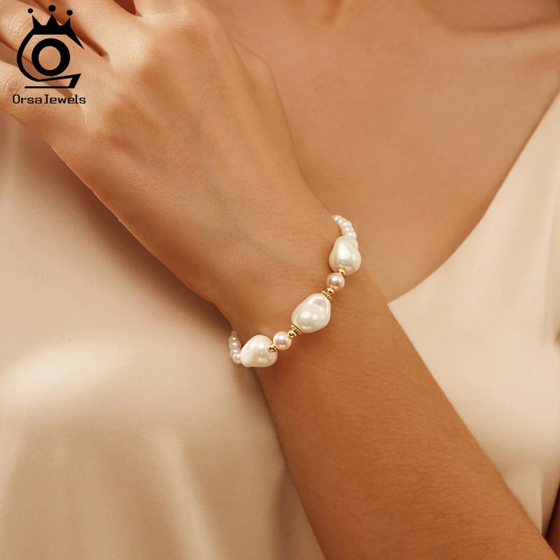 14K Gold Irregular Shell Pearl Chain Bracelet for Women