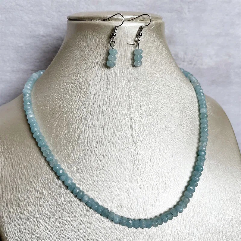 Sterling Silver Aquamarine Necklace Earrings Set for Women