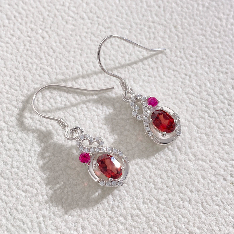 925 Sterling Silver Red Garnet Geometric Dangling Earrings for Women