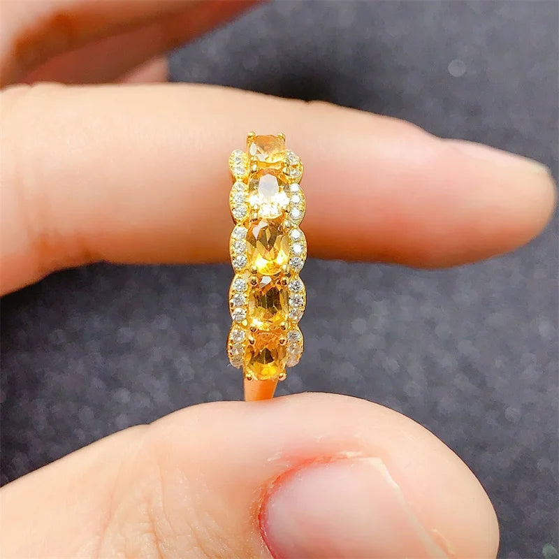 925 Sterling Silver Natural Citrine Wedding Ring for Women