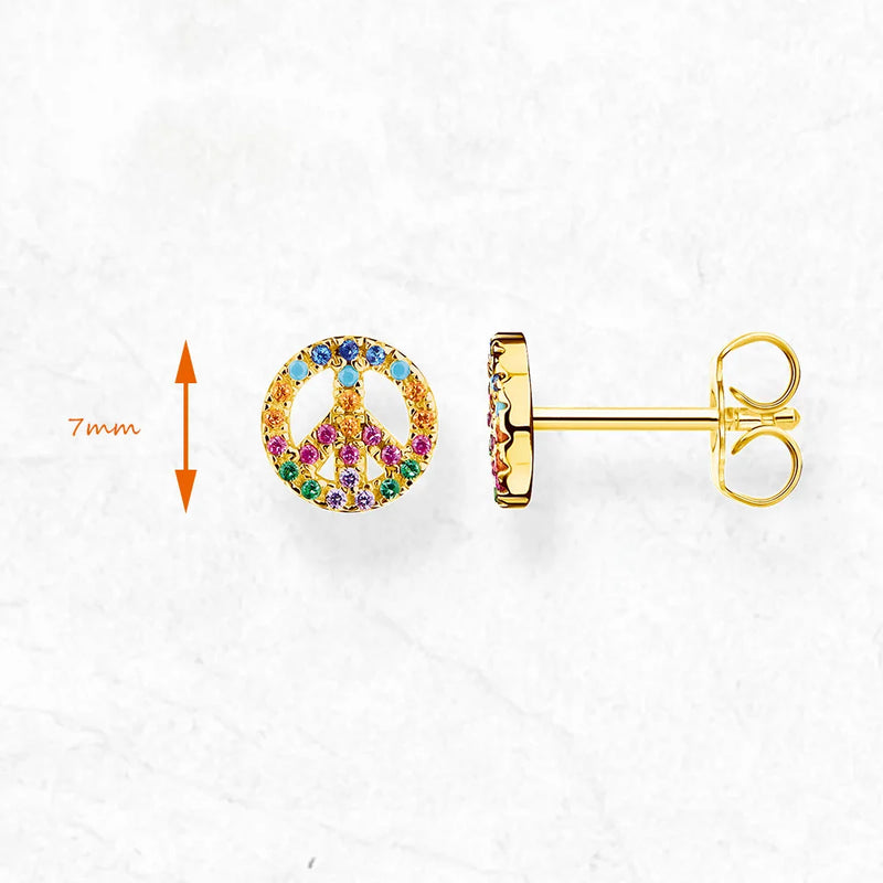 925 Sterling Silver Colorful Peace Ear Studs for Women